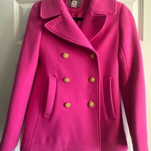 J. Crew Bright Pink Double-Breasted Wool Peacoat